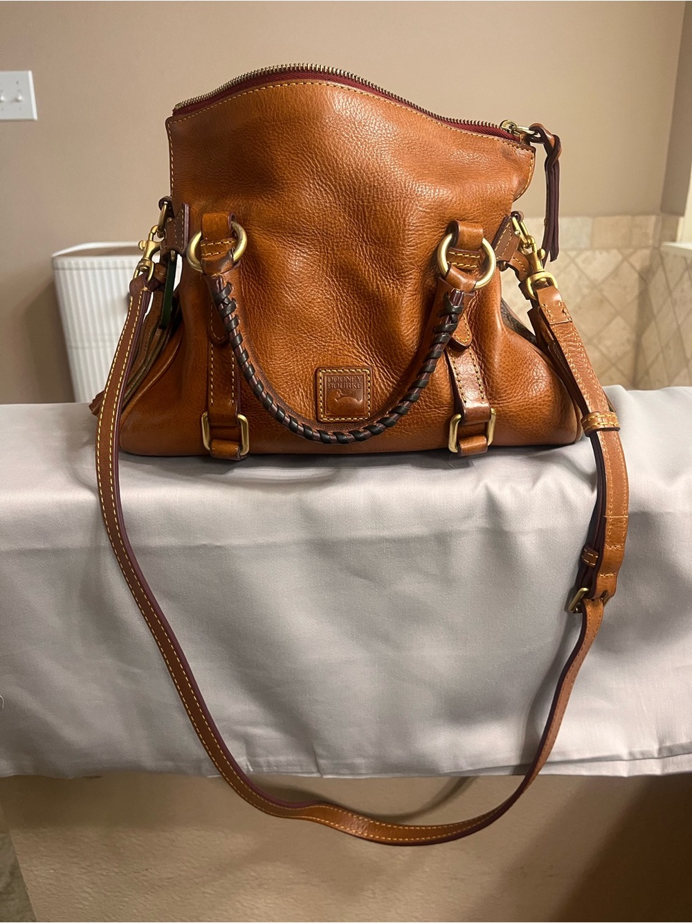 Dooney & Bourke Florentine Cognac Satchel with Tassel - Picture 5 of 16